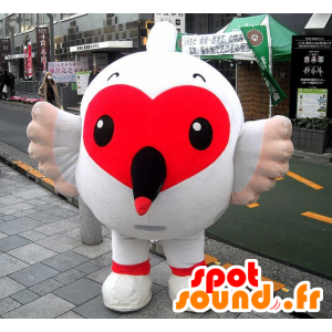 Grande mascotte uccello bianco, con un cuore rosso grazioso - MASFR22296 - Mascotte degli uccelli