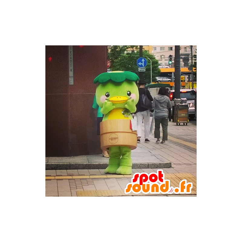 Mascot pássaro verde, pato, flores pot - MASFR22297 - patos mascote Mascot pássaro verde, pato, flores pot - MASFR22297 - patos mascote