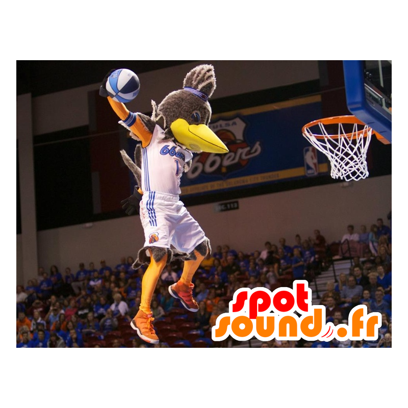 Mascot pássaro cinzento, amarelo e laranja, gigante - MASFR22301 - aves mascote Mascot pássaro cinzento, amarelo e laranja, gigante - MASFR22301 - aves mascote