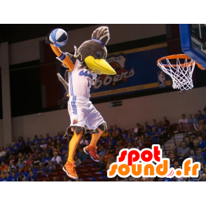 Mascot pássaro cinzento, amarelo e laranja, gigante - MASFR22301 - aves mascote