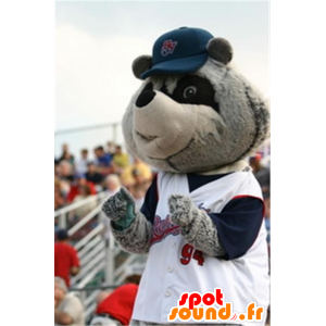 Mascot grått og svart vaskebjørn i sportsklær - MASFR22304 - Maskoter av valper