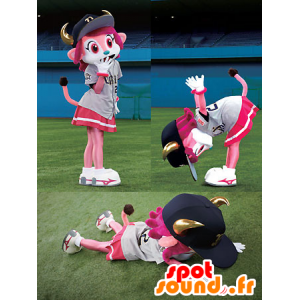 Pink cat mascot, girl, fantasy creature - MASFR22305 - Cat mascots