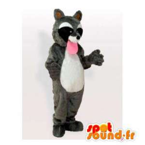 Raccoon mascot tricolor with a large pink tongue - MASFR006498 - Mascots of pups