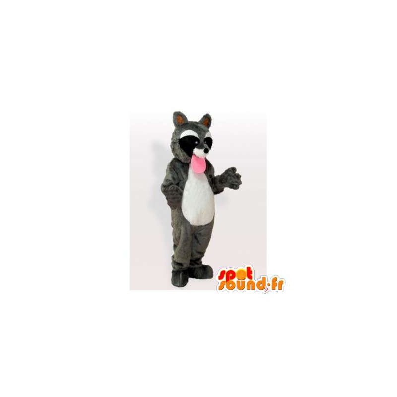 Mascotte tricolore Raccoon con una grande lingua rosa - MASFR006498 - Mascotte di cuccioli