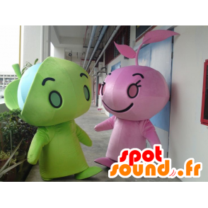 2 mascotes de verde e calças de cor de rosa, gigante - MASFR22316 - Mascotes homem