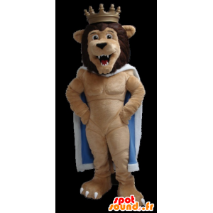 Lion king maskot, med en kappe og en krone - MASFR22318 - Lion Maskoter