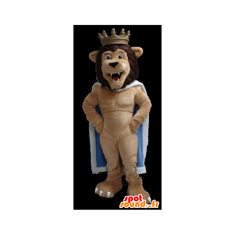 König der Löwen-Maskottchen mit einem Umhang und eine Krone - MASFR22318 - Löwen-Maskottchen