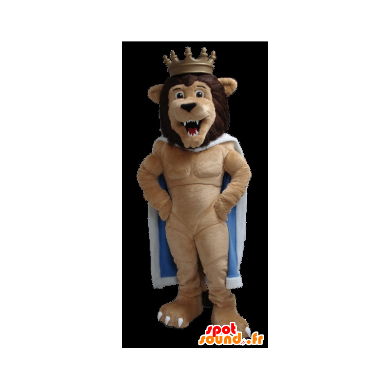 Lion king maskot, med en kappe og en krone - Lion maskoter - MASFR22318 - SpotSound.fr