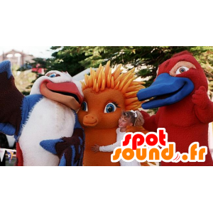 3 mascots, bird, orange hedgehog, and an otter - MASFR22321 - Mascot of birds