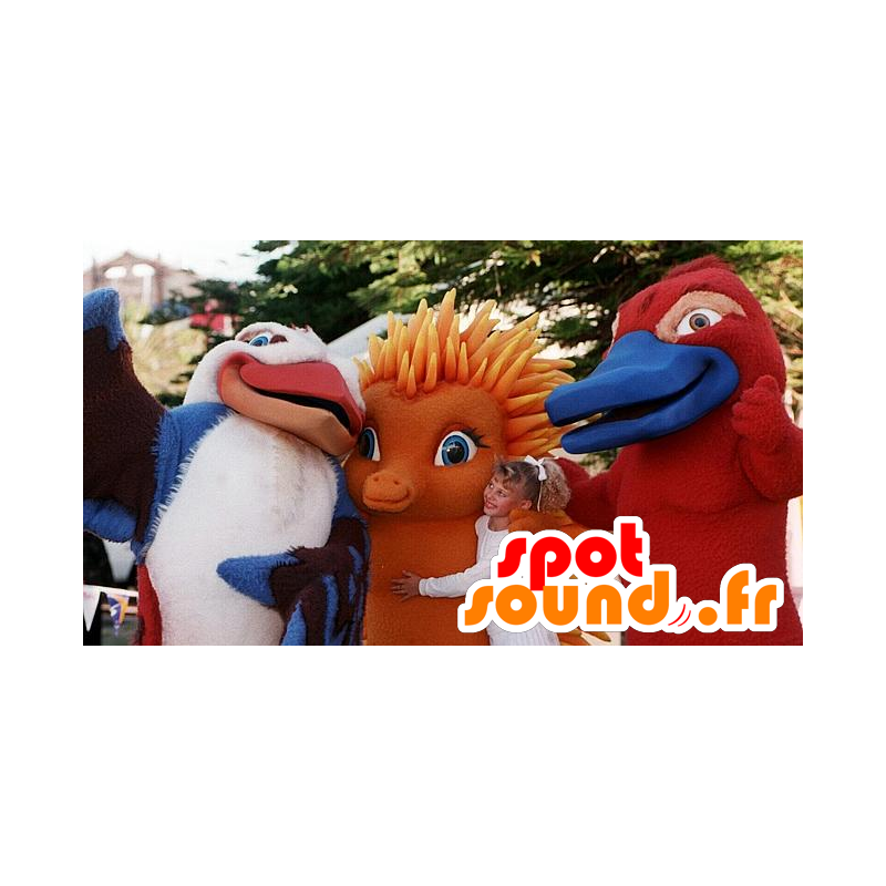 3 mascots, bird, orange hedgehog, and an otter - MASFR22321 - Mascot of birds 3 mascots, bird, orange hedgehog, and an otter - MASFR22321 - Mascot of birds