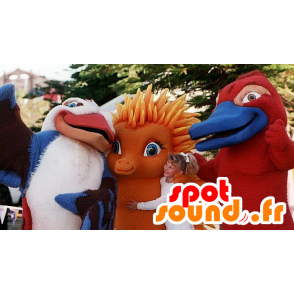 3 mascots, bird, orange hedgehog, and an otter - MASFR22321 - Mascot of birds