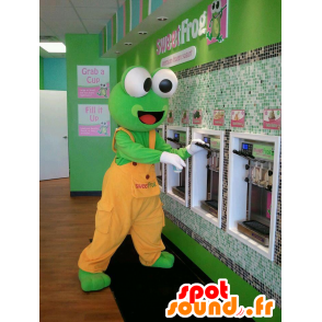 Green frog mascot, orange overalls - MASFR22324 - Mascots frog