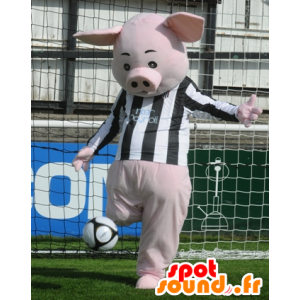 Pink pig mascot with a black and white jersey - MASFR22326 - Mascots pig