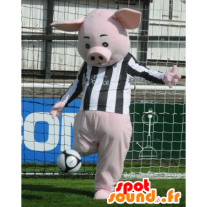 Rosa gris maskot med en svart og hvit trøye - MASFR22326 - Pig Maskoter