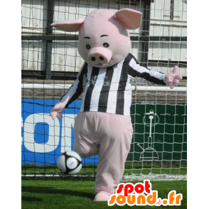 Roze varken mascotte met een zwart-witte trui - MASFR22326 - Pig Mascottes