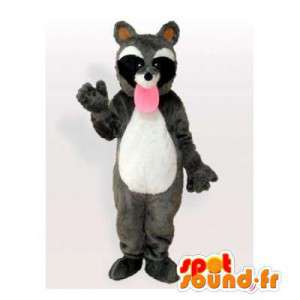 Mascotte tricolore Raccoon con una grande lingua rosa - MASFR006498 - Mascotte di cuccioli