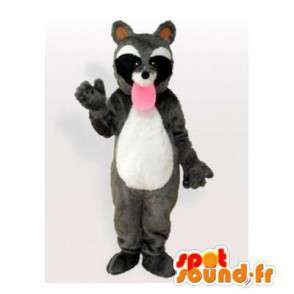 Raccoon mascot tricolor with a large pink tongue - MASFR006498 - Mascots of pups