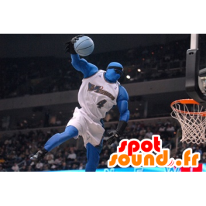 Mascote azul holding homem de basquete - MASFR22327 - Mascotes homem