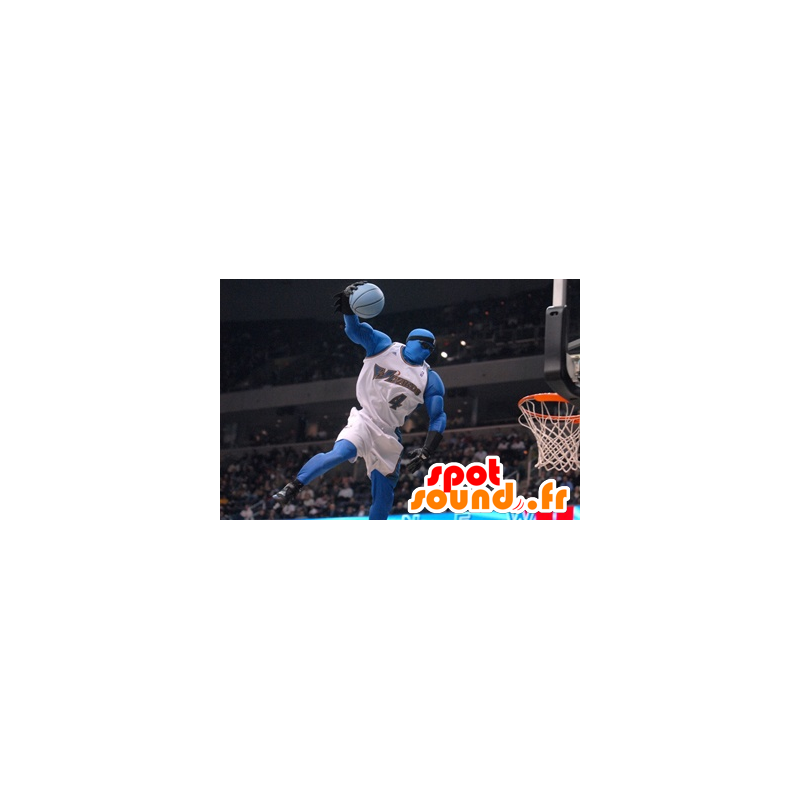 Niebieski maskotka mężczyzna trzyma koszykówka - MASFR22327 - Mężczyzna Maskotki