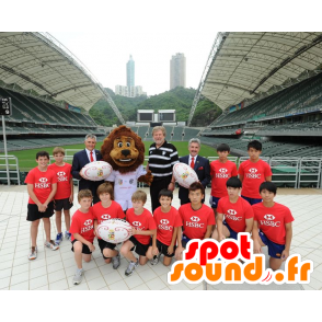 Brun løve maskot, hvit sports - MASFR22335 - Lion Maskoter