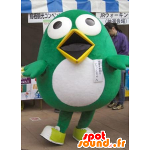 Mascotte de gros oiseau rigolo, vert et blanc - MASFR22336 - Mascotte d'oiseaux