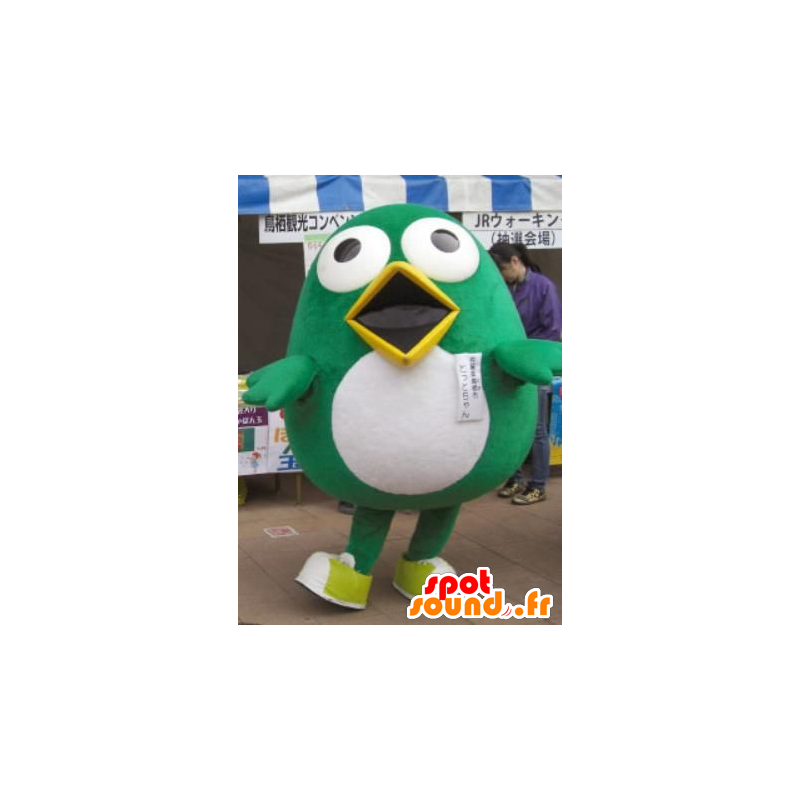 Mascotte gran pájaro divertido, verde y blanco - MASFR22336 - Mascota de aves