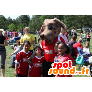 Brown Hund Maskottchen, in rot gekleidet Sport - MASFR22339 - Hund-Maskottchen