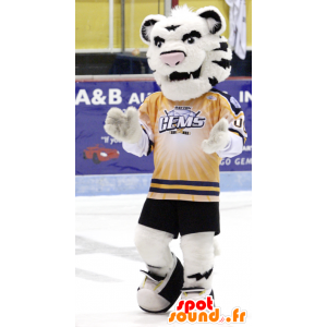 Maskot hvit og svart tiger i sportsklær - MASFR22340 - Tiger Maskoter