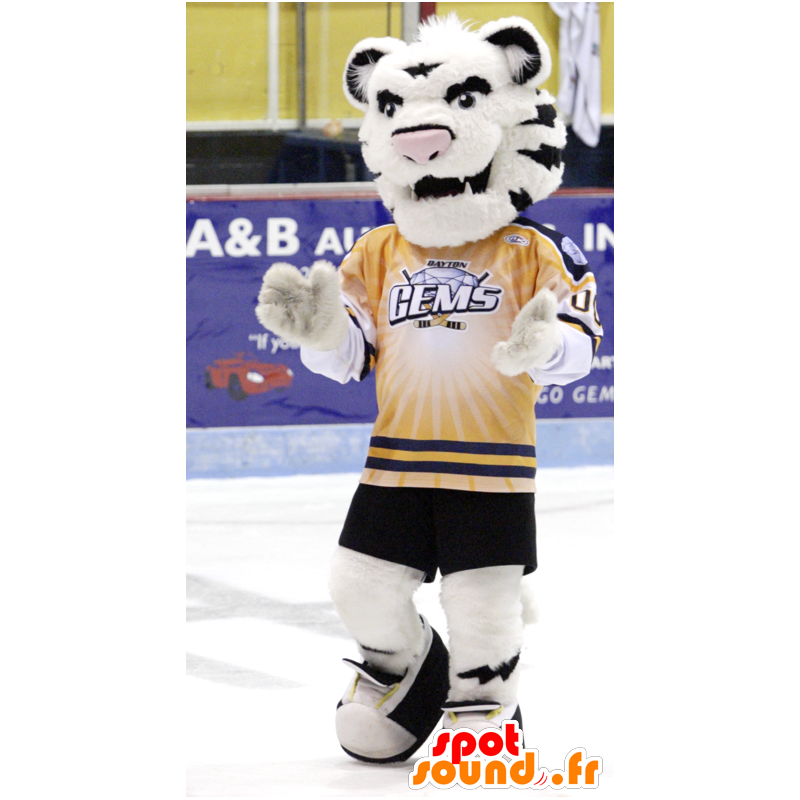 Maskot hvit og svart tiger i sportsklær - MASFR22340 - Tiger Maskoter Maskot hvit og svart tiger i sportsklær - MASFR22340 - Tiger Maskoter