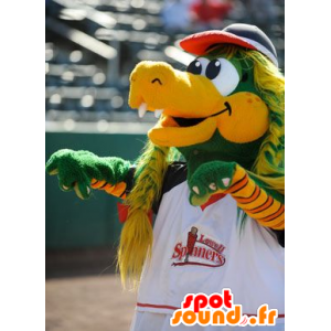 Mascotte de crocodile vert et jaune avec des tresses - MASFR22345 - Mascotte de crocodiles