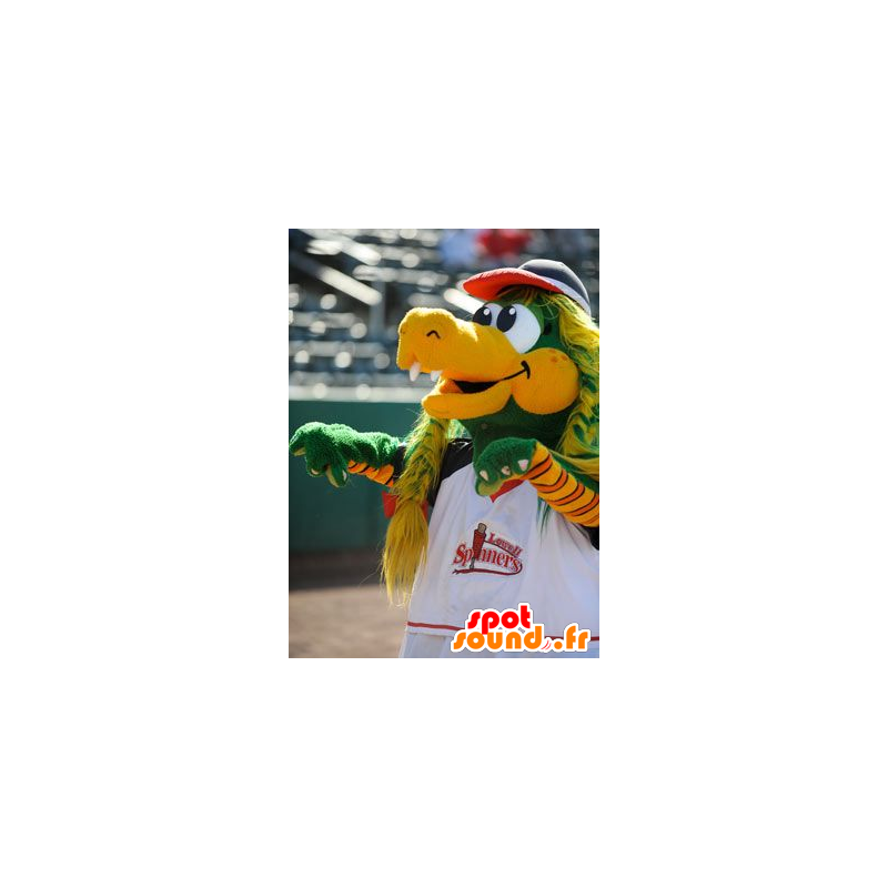 Mascote crocodilo verde e amarelo com tranças - MASFR22345 - crocodilos mascote Mascote crocodilo verde e amarelo com tranças - MASFR22345 - crocodilos mascote