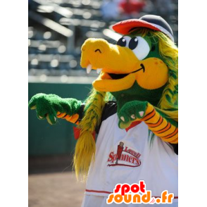 Mascotte de crocodile vert et jaune avec des tresses - MASFR22345 - Mascotte de crocodiles