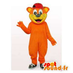 Mascote urso laranja com uma camisa amarela - MASFR006499 - mascote do urso