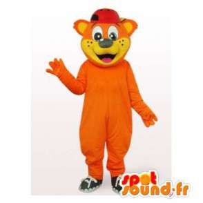Bear mascot orange with a yellow t-shirt - MASFR006499 - Bear mascot