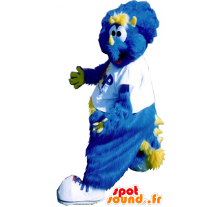 Mascot blauw en geel dinosaurus, alle harige - MASFR22347 - Dinosaur Mascot