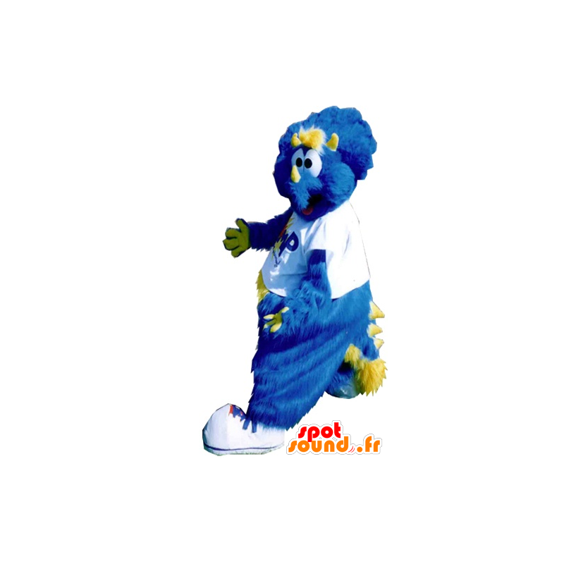 Mascot blue and yellow dinosaur, all hairy - MASFR22347 - Mascots dinosaur