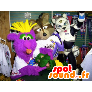 4 maskotteja, hirviö, pesukarhu, kilpikonna ja koira - MASFR22349 - Mascottes de ratons