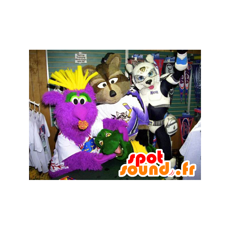 4 mascots, a monster, a raccoon, a turtle and a dog - MASFR22349 - Mascots of pups 4 mascots, a monster, a raccoon, a turtle and a dog - MASFR22349 - Mascots of pups
