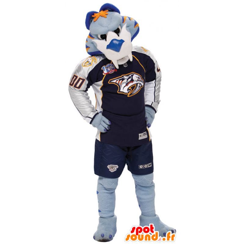 Tiikeri Mascot sininen, valkoinen ja oranssi urheiluvaatteet - MASFR22351 - Tiger Maskotteja