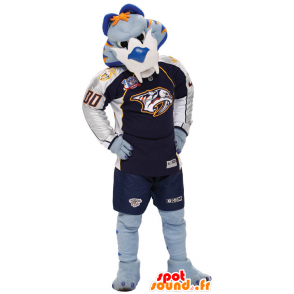 Mascotte de tigre bleu, blanc et orange en tenue de sport - MASFR22351 - Mascottes Tigre