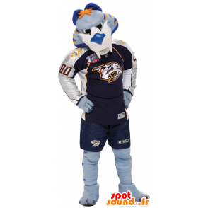 Tiger mascot blue, white and orange in sportswear - MASFR22351 - Tiger mascots