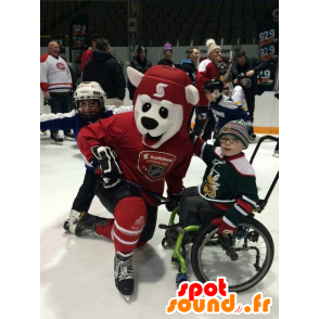 Mascota del oso polar en el hockey traje rojo - MASFR22354 - Oso mascota