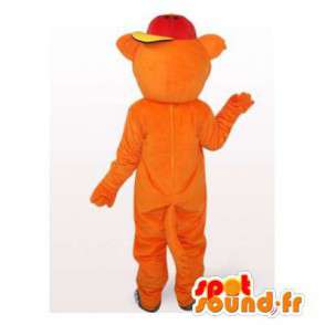 Bear mascot orange with a yellow t-shirt - MASFR006499 - Bear mascot