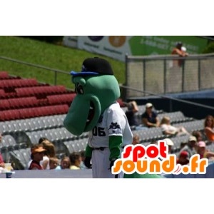Grön krokodilmaskot, i vit hockeyklädsel - Spotsound maskot