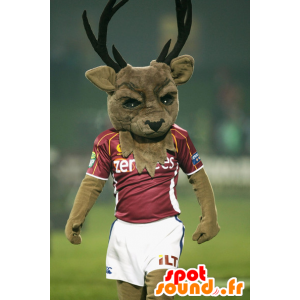 Brown Deer Maskottchen, mit großen Holz in der Sportkleidung - MASFR22363 - Maskottchen Hirsch und DOE