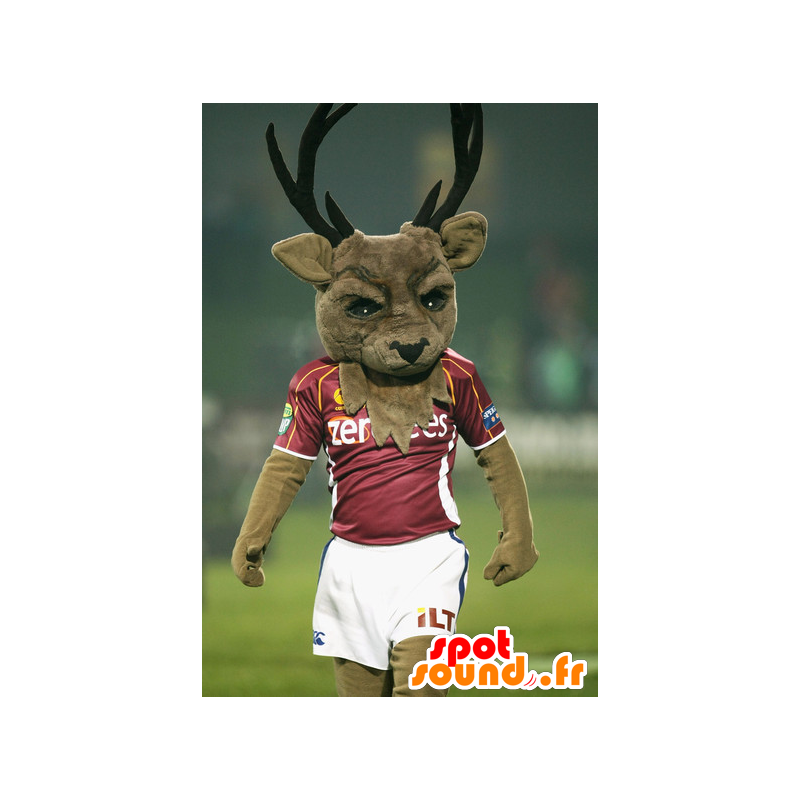 Brown deer mascot, with large wood in sportswear - MASFR22363 - Mascots stag and DOE