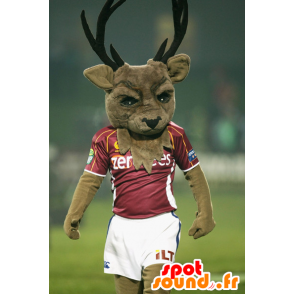Brown deer mascot, with large wood in sportswear - MASFR22363 - Mascots stag and DOE