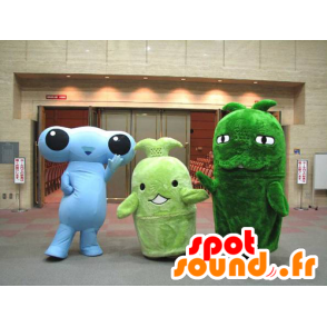 3 mascotas, un alienígena azul y dos mascotas verdes - MASFR22367 - Mascotas de los monstruos