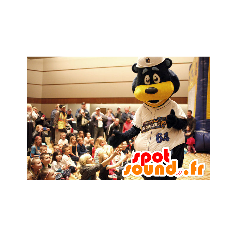 Mascot black and yellow bears, white outfit - MASFR22376 - Bear mascot