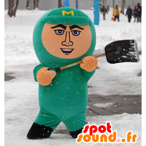 Homem mascote com um terno e um capuz verde - MASFR22380 - Mascotes homem